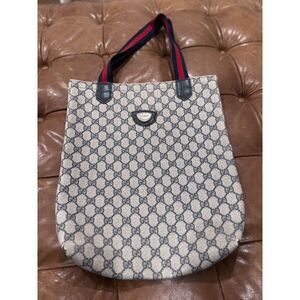 Authentic Vintage Gucci GG Plus Sherry Line Navy Monogram Tote Bag
